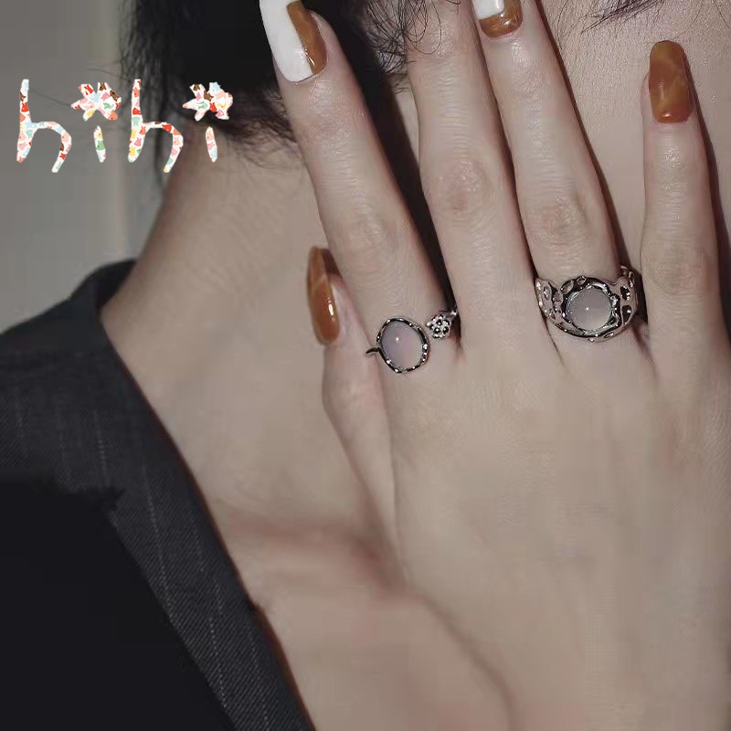 Nhẫn hợp kim đính đá opal thiết kế đơn giản sang trọng phong cách retro
