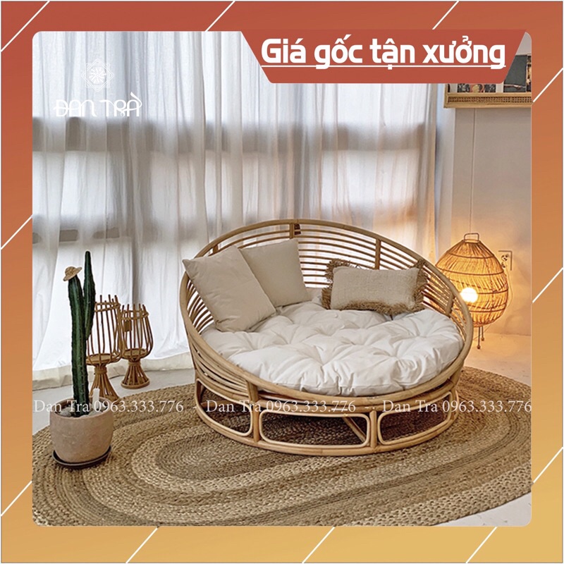 Ghế Papasan Đan Mây Lưới Cách Tân Size 1m4, Ghế Mây Tròn Tình Yêu, Ghế Mây Nằm Thư Giãn, Nội Thất Mây Tre Đan
