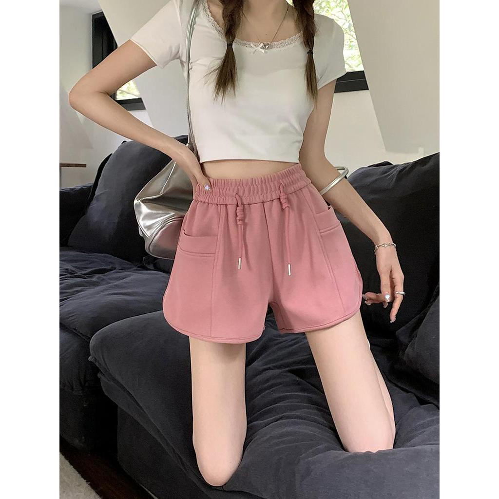 Quần Short Thể Thao Lưng Cao Ống Rộng Phối Dây Rút Phong Cách Hàn Quốc Thời Trang Mùa Hè Hàng Mới 62097