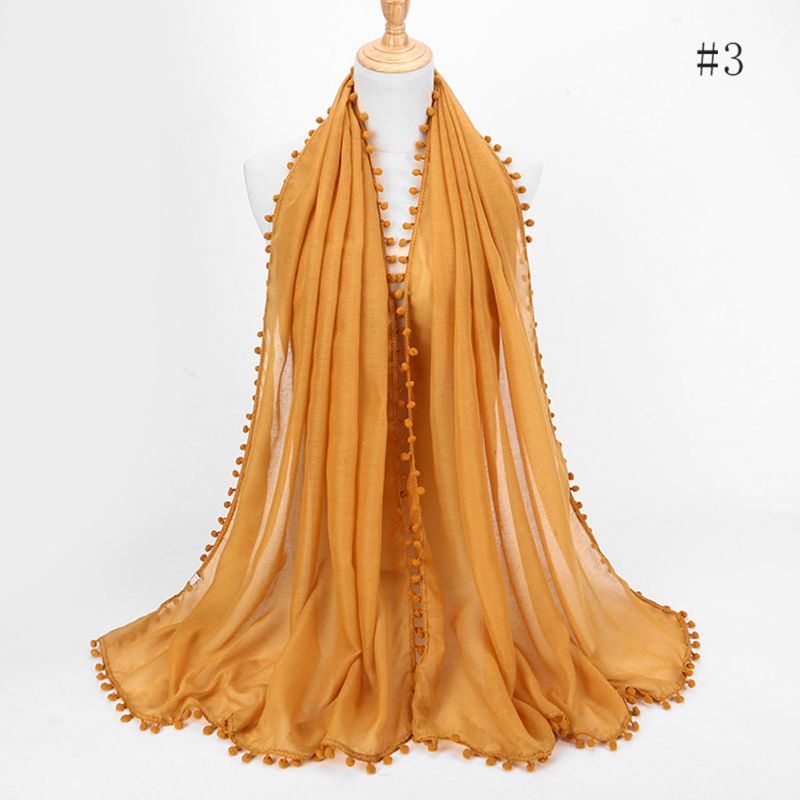 Khăn Choàng Cổ Bằng Cotton Linen Màu Trơn Tua Rua 180x80cm Cho Nữ