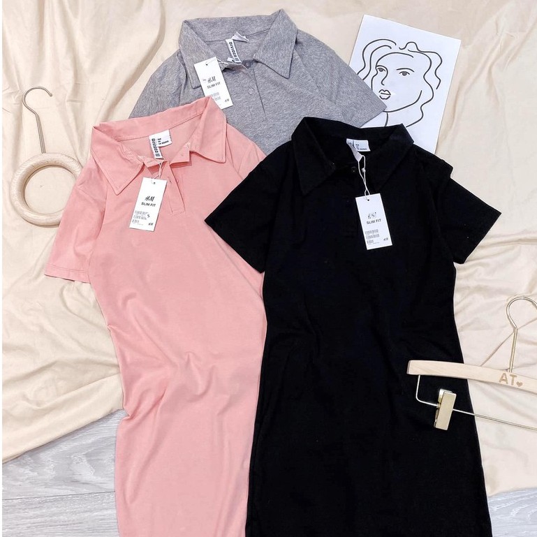 Váy Polo Cổ Sơ Mi Thun Trơn Màu Pastel Nữ  Váy dáng ngắn ôm cơ thể cổ bẻ có khuy kiểu dáng basic style korea