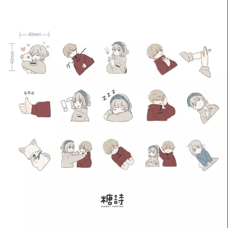 STICKER đôi nam nữ hộp 45 miếng dán trang trí sổ tay, ốp lưng điện thoại - S03