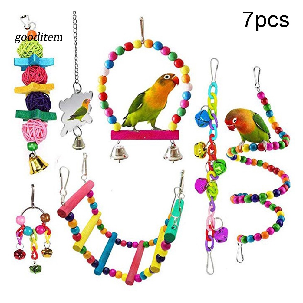 11 Set 7 món đồ chơi gắn chuông trang trí lồng chim vẹt