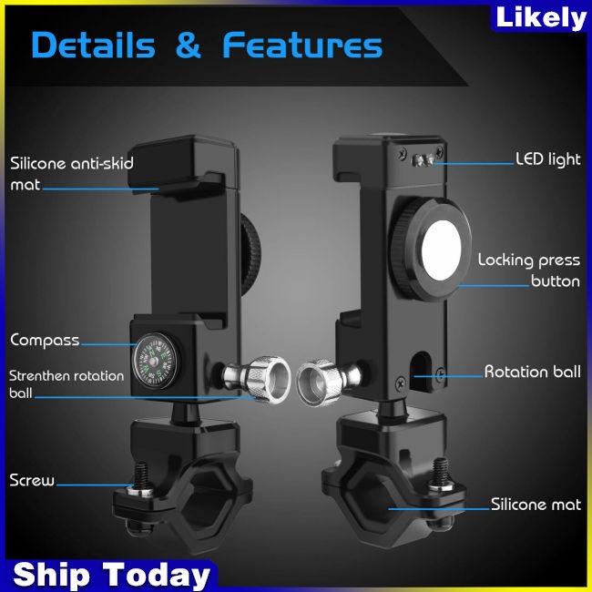 Giá Đỡ Điện Thoại Gắn Tay Lái Xe Đạp Kèm La Bàn &amp; Đèn LED
