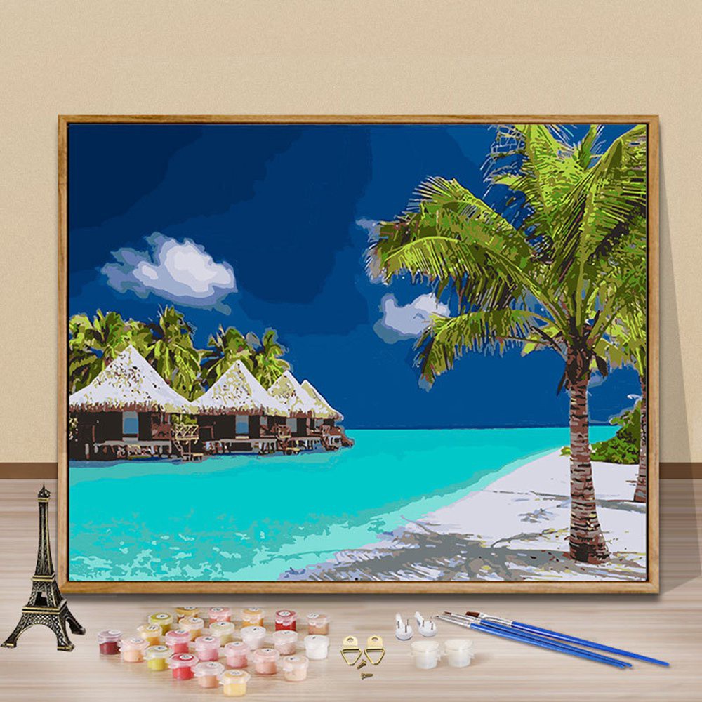 ☈☏♦Tranh Sơn Dầu Hình Bãi Biển Kích thước 50x65cm 40x50cm Trang Trí Nhà Cửa