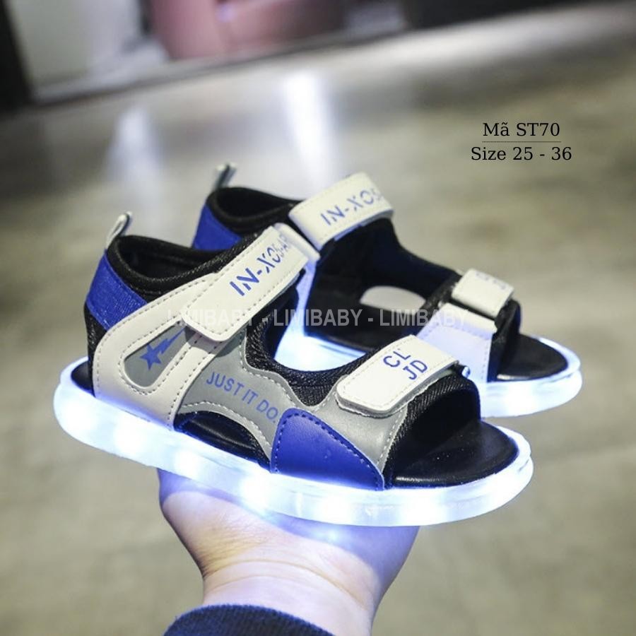 Giày sandal phát sang có đèn LED cho bé trai 7 màu 4 chớp sạc USB siêu bền mang thời trang cho trẻ em 3 - 12 tuổi ST70