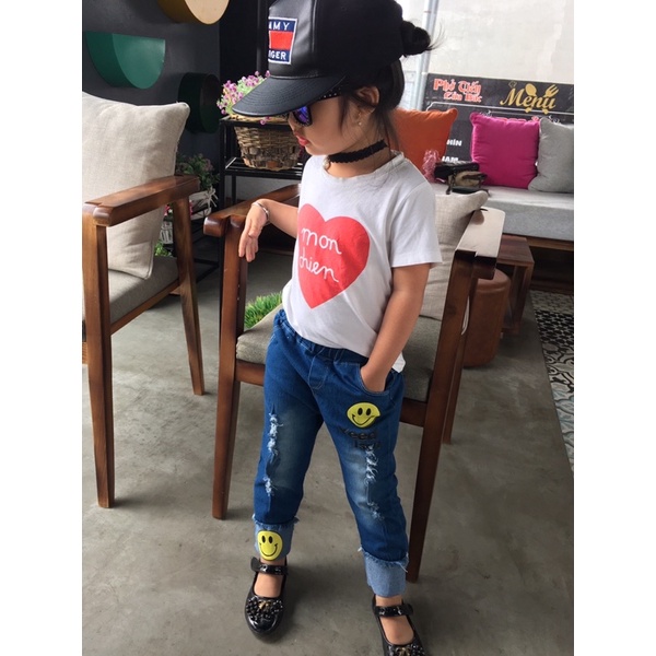 Quần bò bé trai, quần jean bé gái mặt cười
