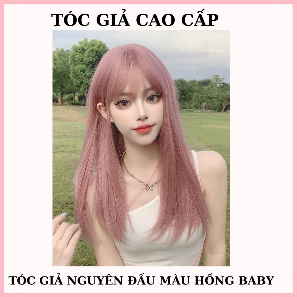 Tóc giả nguyên đầu màu hồng baby, tặng kèm lưới trùm tóc giả, ms1799