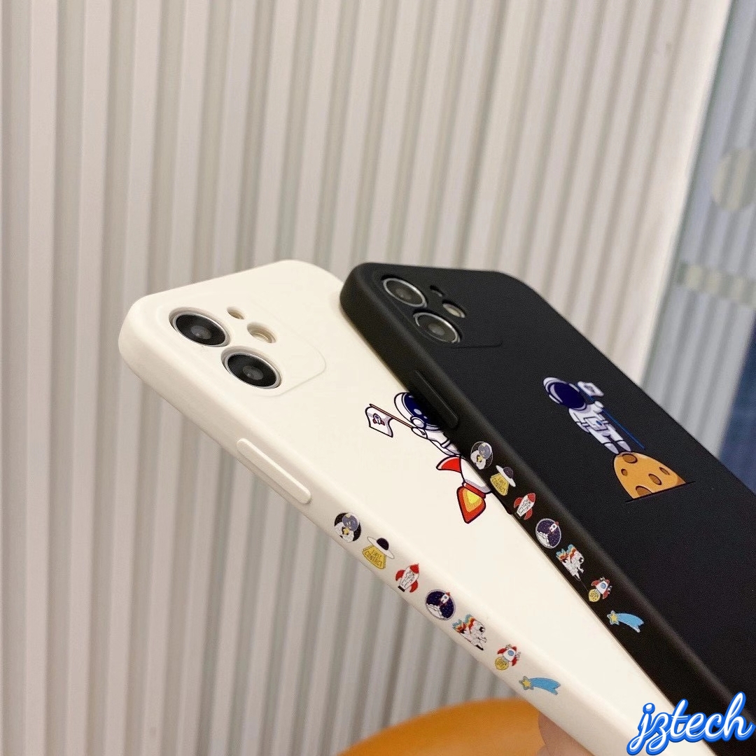 IPhone 12 11 Pro Max X Xs Max XR 8 7 Plus 12 Mini Fashion Space Astronaut Phone Case Cartoon Straight Edge Pattern Phone Case