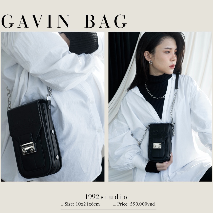 Túi xách nam nữ/ 1992 s t u d i o/ GAVIN BAG/ màu đen phom đứng