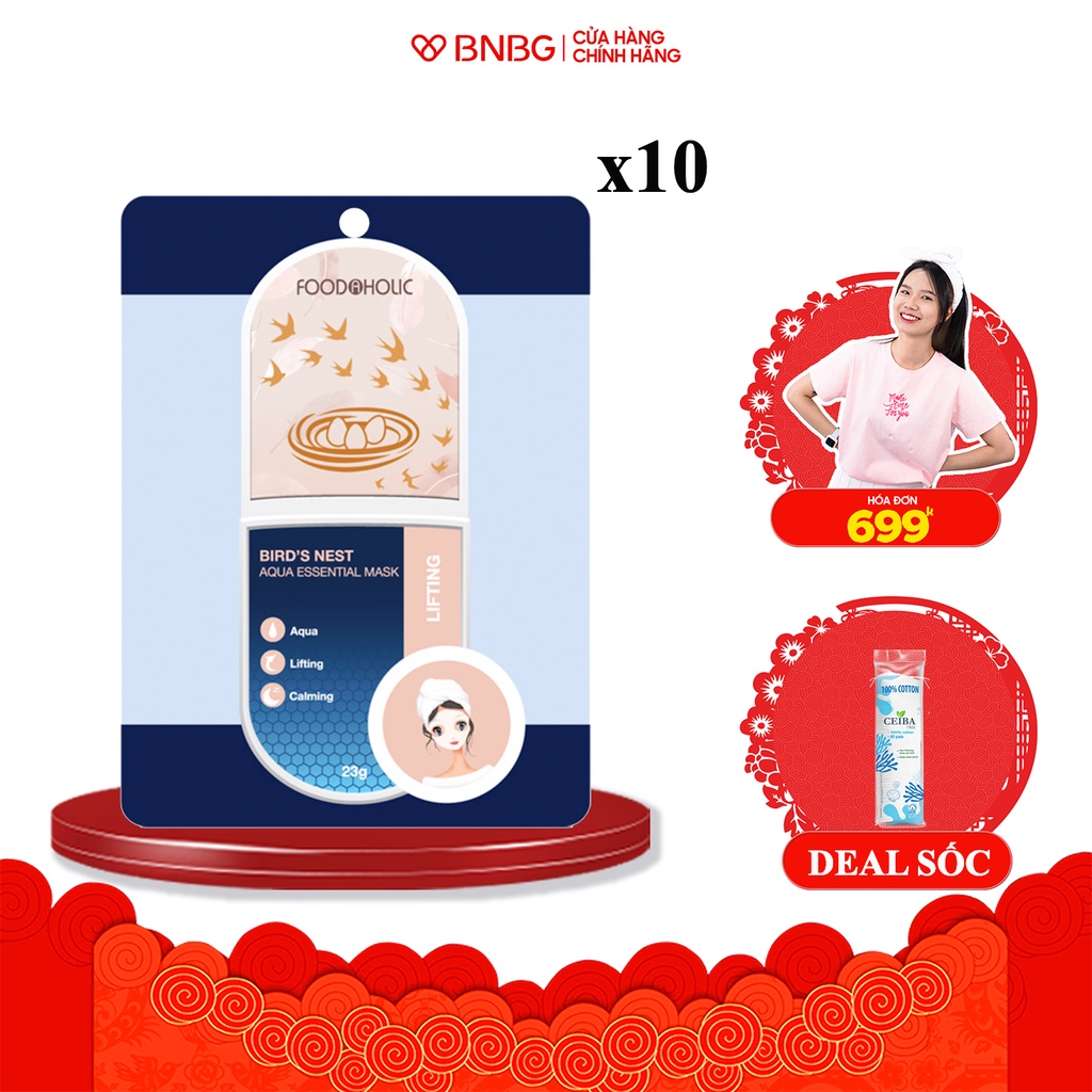 Combo 10 Mặt nạ dưỡng chất tổ yến dưỡng da toàn diện Foodaholic Bird’s Nest Aqua Essential Mask 23g x10