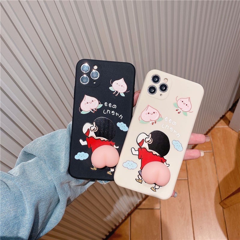 Ốp lưng hoạt hình Mông Hồng kute cho iPhone 6 đến 12 Pro Max siêu dễ thương mông quả đào nổi viền vuông