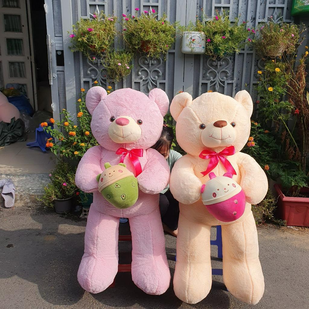 Gấu bông Teddy - Gấu bông teddy ôm ly trà sữa đáng yêu lông thỏ mềm mịn, quà tặng cho người thân, bạn bè.