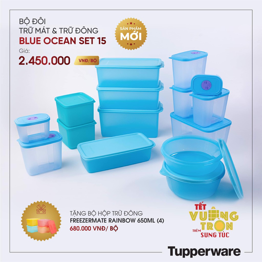 BỘ HỘP TRỮ MÁT &amp; TRỮ ĐÔNG BLUE OCEAN SET 15 Tupperware