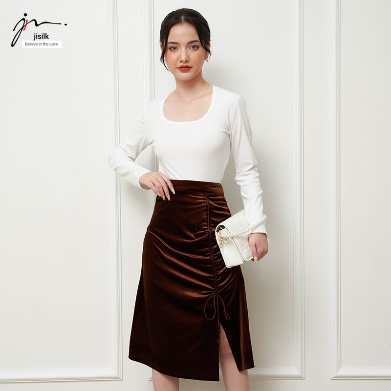 Chân váy nhung chữ a, chân đầm công sở nữ suông thu đông màu đen đỏ nâu thiết kế Hàn Quốc Meedi N.CVD-01 - jisilk | BigBuy360 - bigbuy360.vn