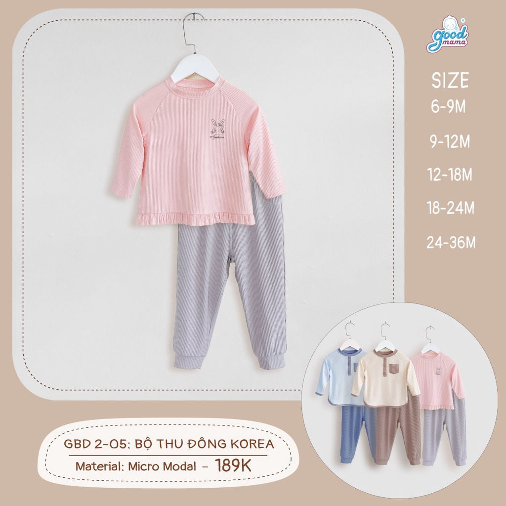 [CHÍNH HÃNG] Bộ dài tay cổ trụ túi ngực modal Korea họa tiết trẻ em Good Mama
