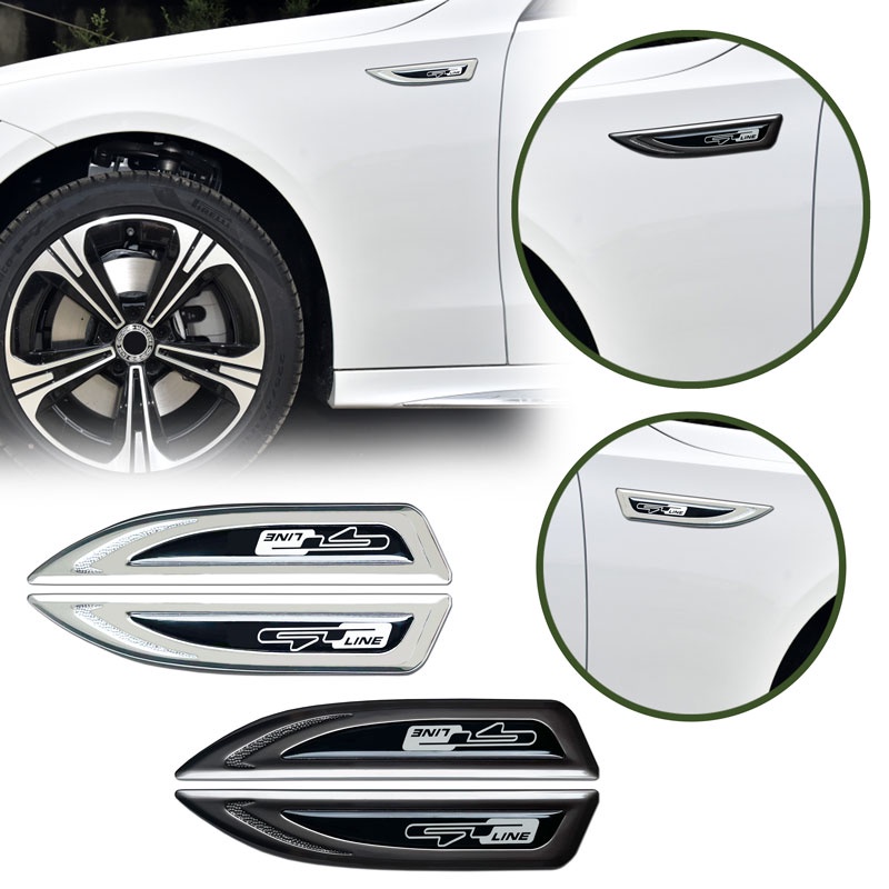 FENDER Set 2 Huy Hiệu Kim Loại 3D GT line Dán Trang Trí Thân Xe Ô Tô Peugeot For Kia Forte Ceed Cerato RIO K3 K5 K9