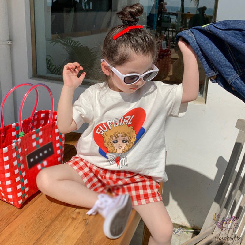 Áo Thun Cotton Tay Ngắn In Họa Tiết Hoạt Hình Phong Cách Hàn Quốc Cho Bé Gái