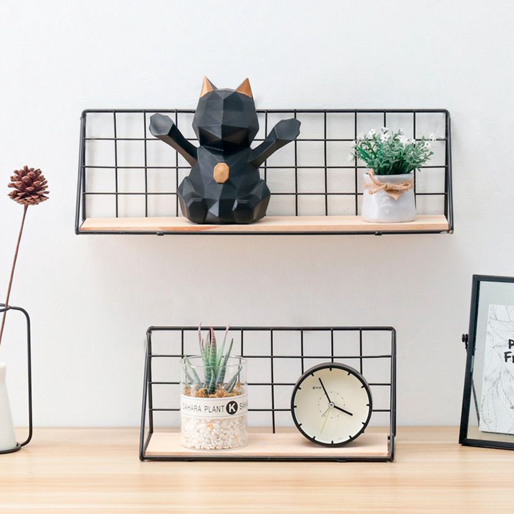 Kệ sắt đáy gỗ treo tường TopV khung lưới sơn tĩnh diện gắn tường decor trang trí nhà cửa phòng khách phòng làm việc cafe