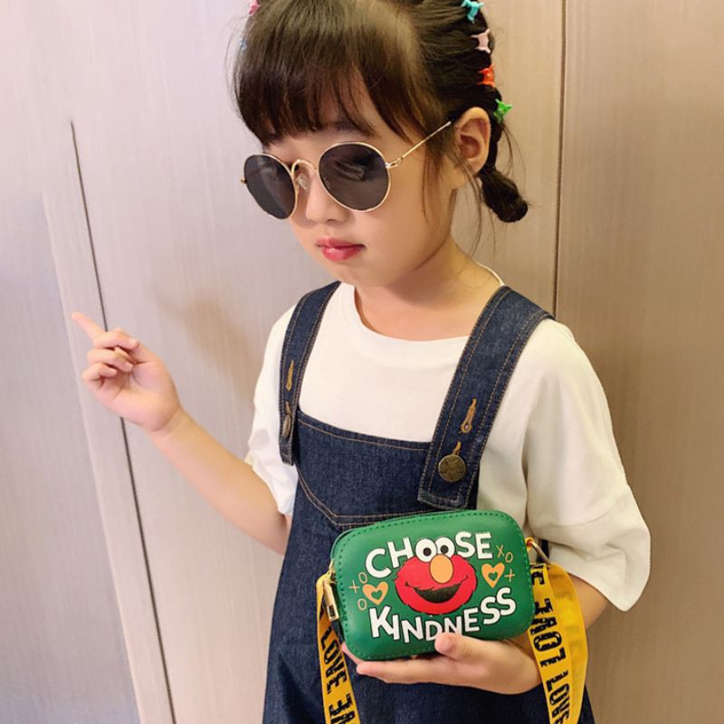 BBdoll Girls Cute Sesame Street Cartoon Ribbon Small Letter Print Zipper All-Match Square Handbags