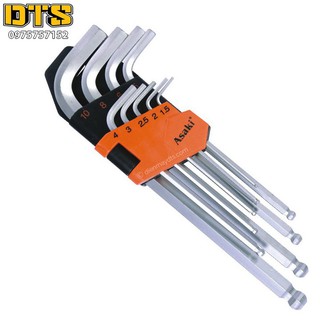 Bộ lục giác đầu bi dài hệ mét 9 chi tiết Asaki AK-0410 giocongcu