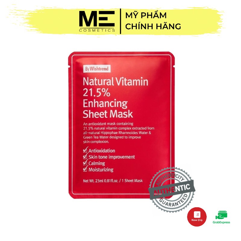 Mặt Nạ Dưỡng Trắng, Mờ Thâm Da By Wishtrend Natural Vitamin 21.5 % Enhancing Sheet Mask 23ml