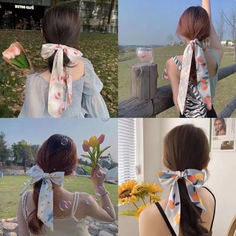 Khăn choàng kiêm băng đô/nơ thắt buộc tóc bằng vải lụa dài phong cách Pháp retro cho nữ