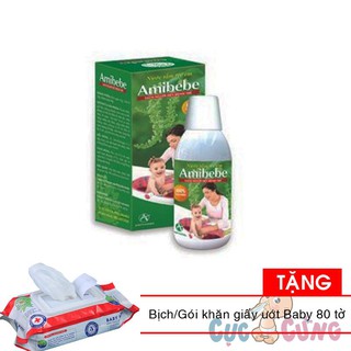 Nước tắm trẻ em Amibebe 250ml Tặng 1 bịch khăn giấy ướt Baby 80 tờ