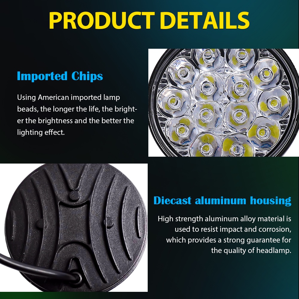 Set 2 Đèn Pha Led 42W 14 Bóng 12/24V Cho Xe Hơi/Xe Tải