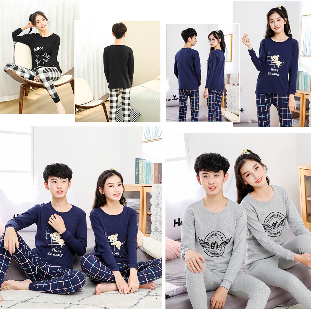Bộ Đồ Ngủ Tay Dài Chất Liệu Cotton 140cm - 180cm Thời Trang Xuân Thu Cho Nam Và Nữ