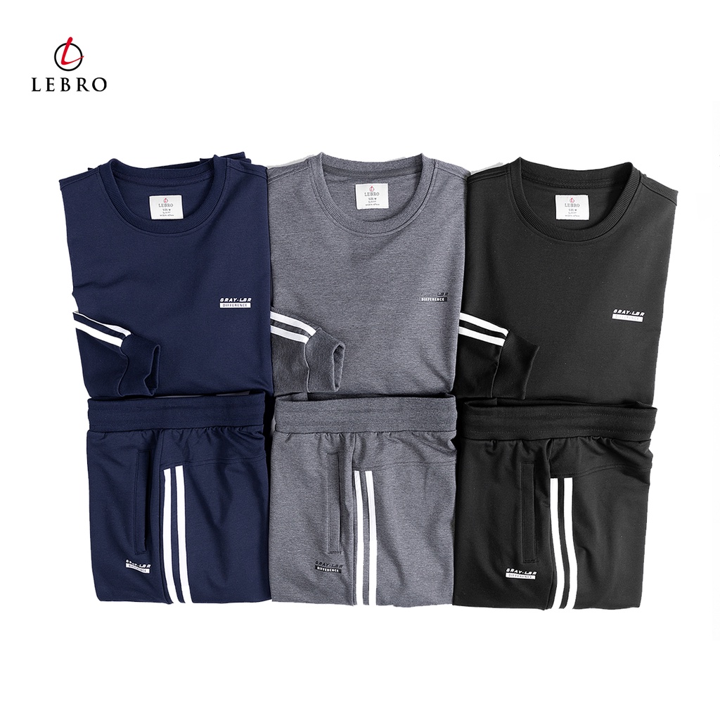 Bộ nỉ nam cổ tròn Lebro kẻ sọc dáng thể thao năng động, chất liệu Cotton cao cấp siêu co giãn không bai xù ( BN03)