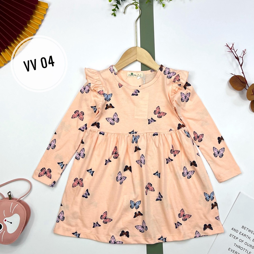 Váy cotton thu đông LITIBABY dài tay viền