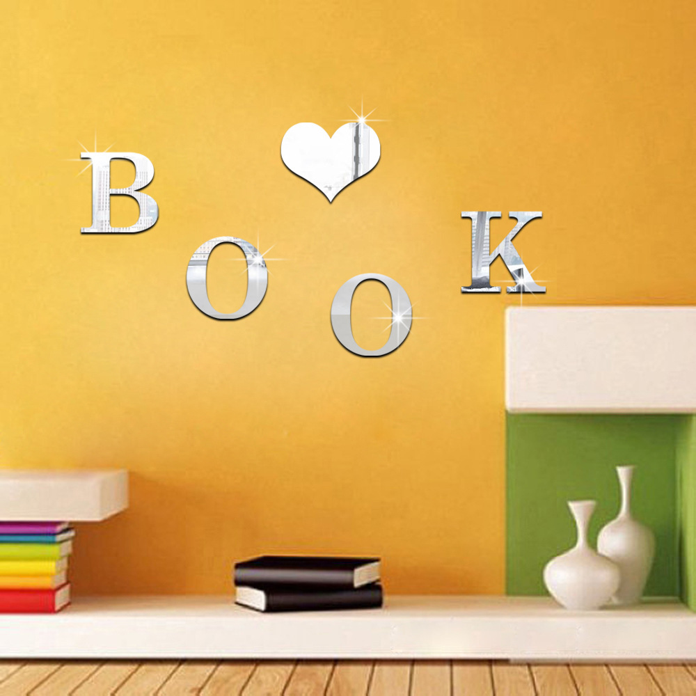 Decal tráng gương dán tường hình chữ cái 3D nghệ thuật trang trí phòng