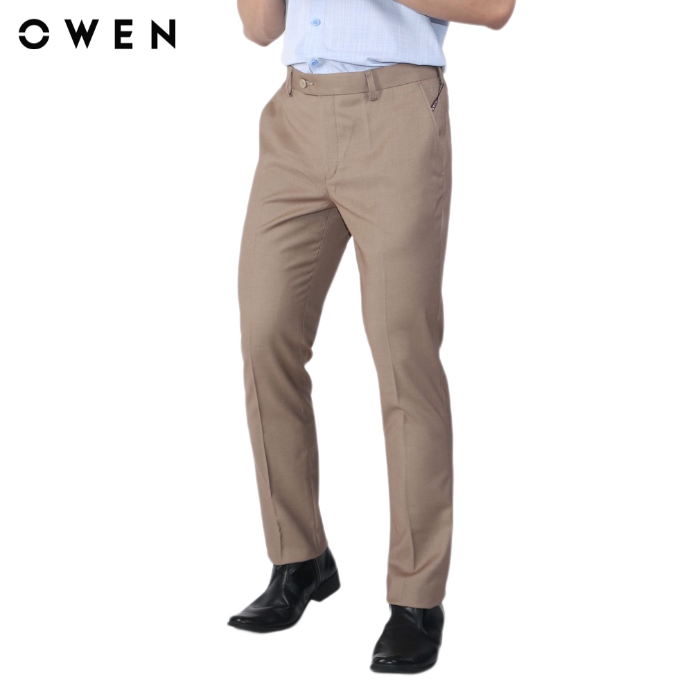 Quần tây Nam Owen Polyester Slim Fit Be melange - QS23455