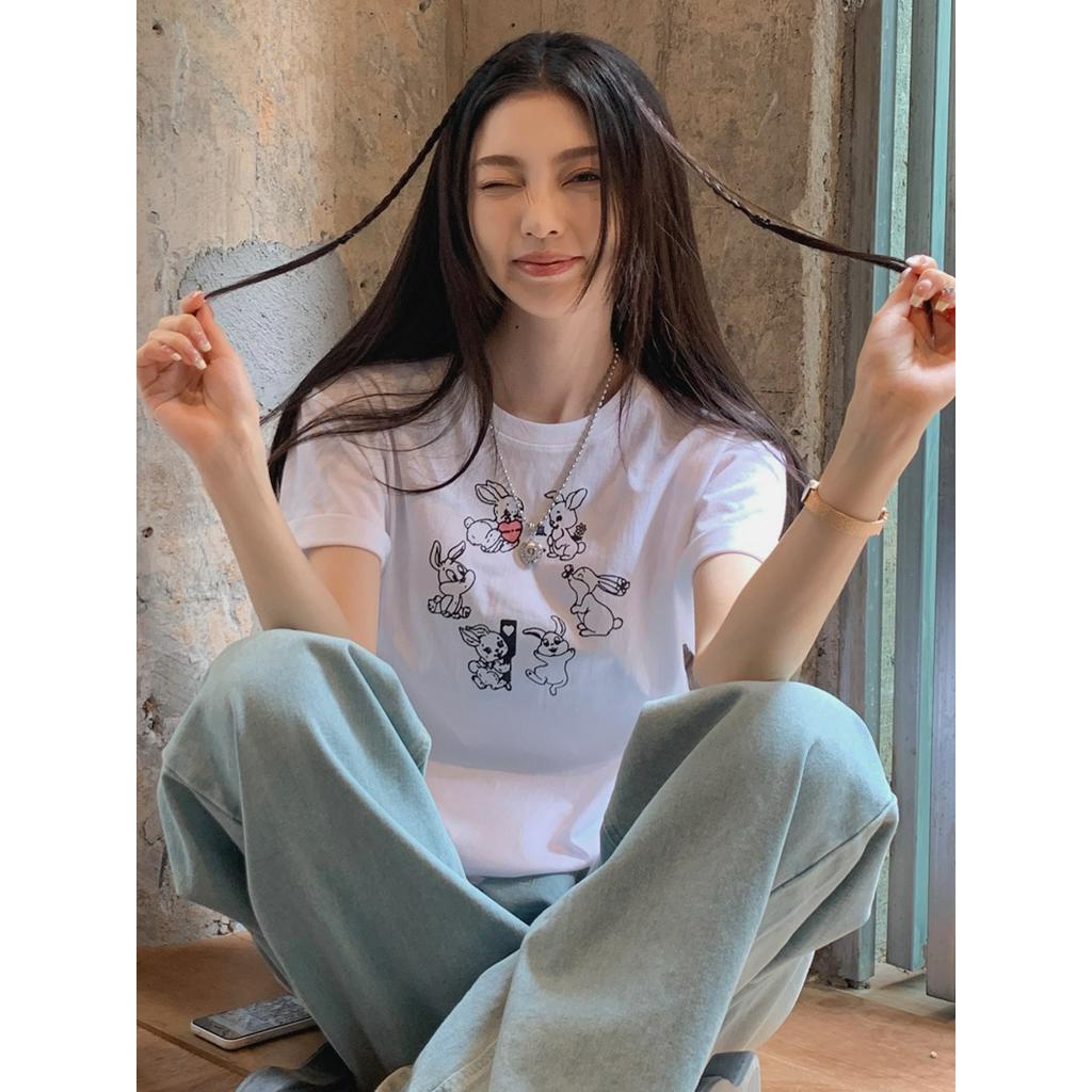 Áo Thun In Hình Thỏ Đơn Giản Thời Trang Mùa Hè Dành Cho Nữ 63259