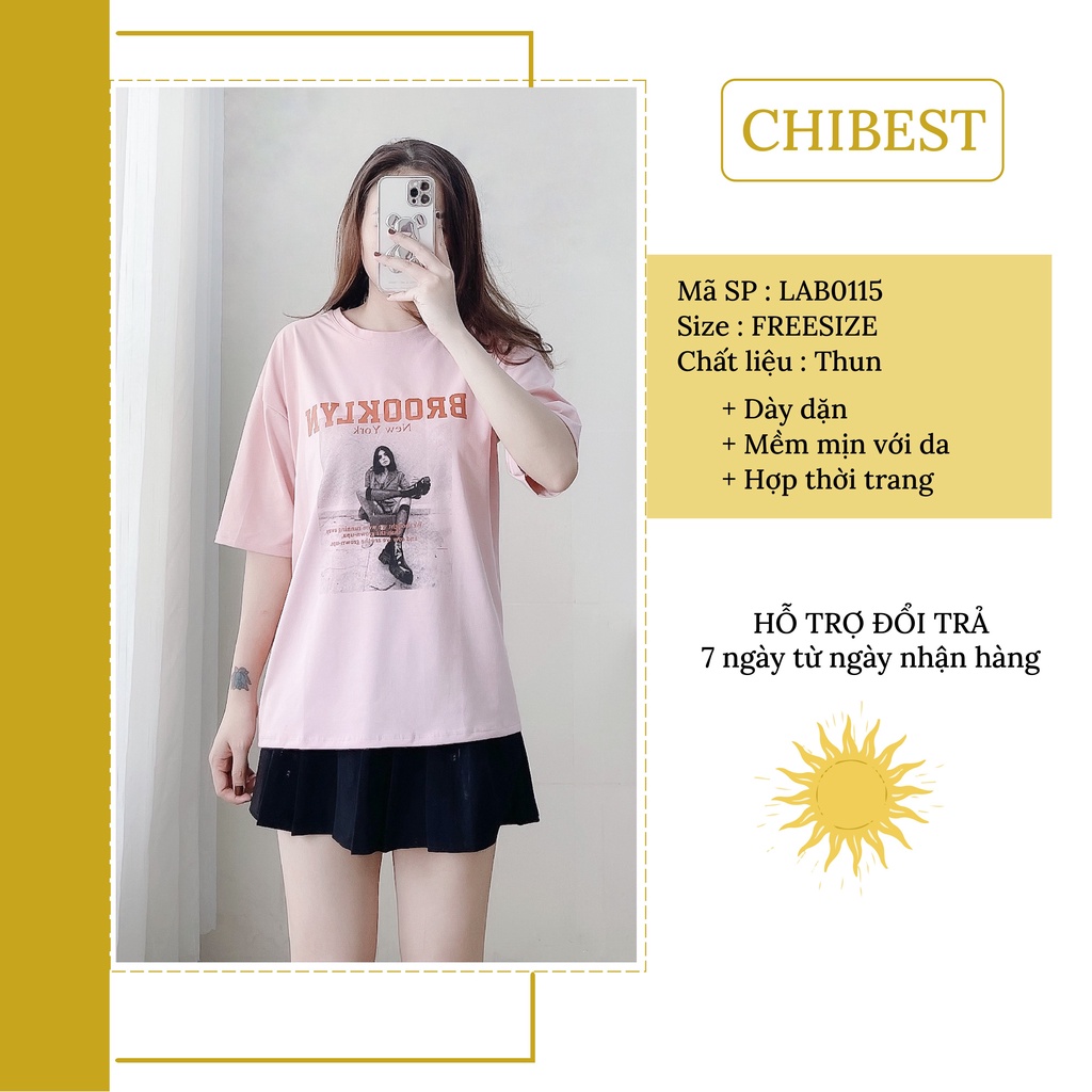 Áo phông nữ áo thun nữ form rộng tay lỡ đẹp cổ tròn in hình BROOKLYN CHIBEST LAB0115