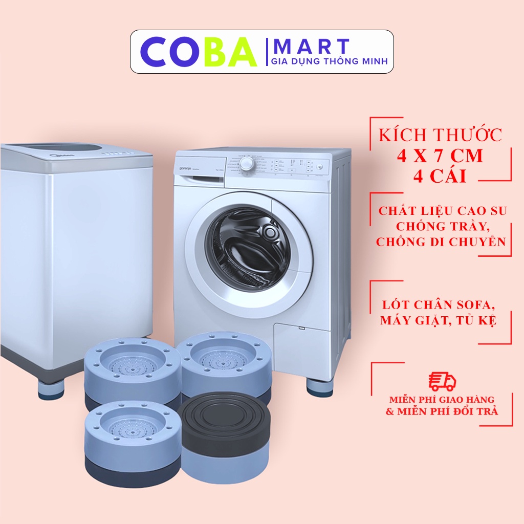 Đế Cao Su Chống Rung Máy Giặt, Chân Kê Máy Giặt Tủ Kệ Sofa Chống Trầy, 4 cái lót chân, 2 màu sang trọng