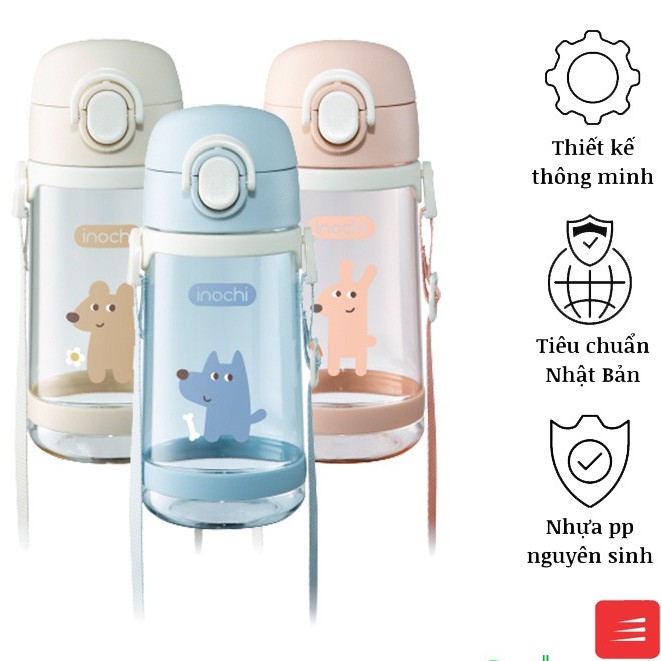 Bình Nước Cho Bé GOKI ZUZU, Bình Uống Nước Trẻ Em Inochi Có Ống Hút 520ml