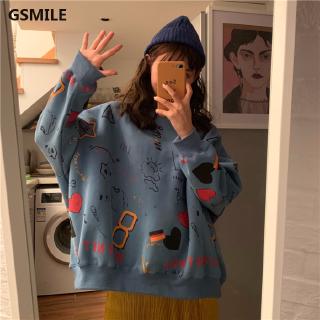 Áo hoodie dáng rộng in họa tiết độc đáo phong cách Hàn Quốc thời trang năng động