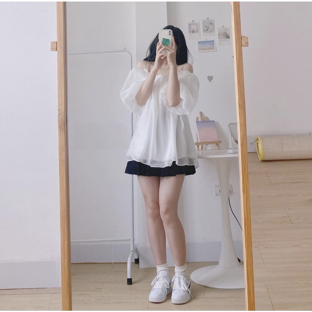 Áo Trễ Vai Von Đính Ngọc PEONYB Nữ [FREESHIP]  Thun kiểu babydoll bánh bèo tiểu thư hotgirl màu trắng hàn quốc đẹp