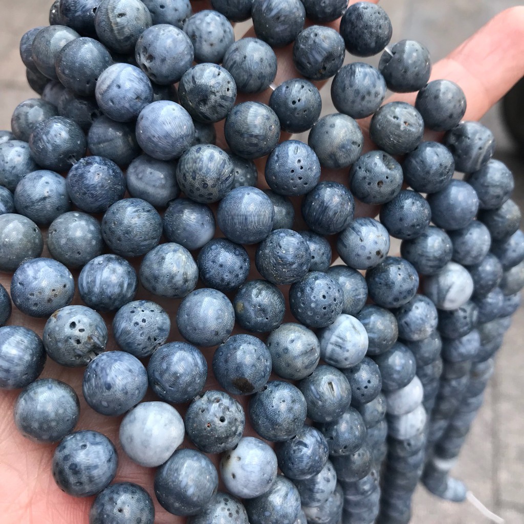 Hạt tròn san hô xanh tự nhiên san hô màu xanh lam bán thành phẩm đá tự nhiên