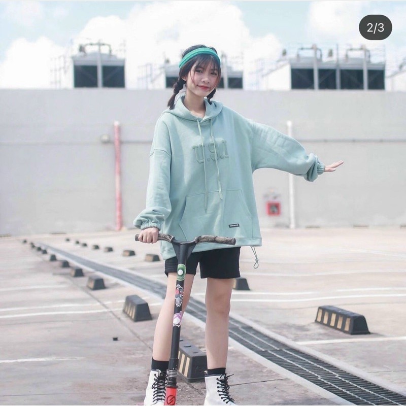 Áo Hoodie form dáng rộng tay phồng như ảnh - Nam Nữ mặc cặp cực xinh - Thêu U.S.I | BigBuy360 - bigbuy360.vn