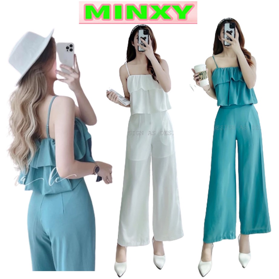 Set 2s hai tầng quần suông bộ áo hai dây mix quần lanh suông mát mẻ -MINXY SHOP