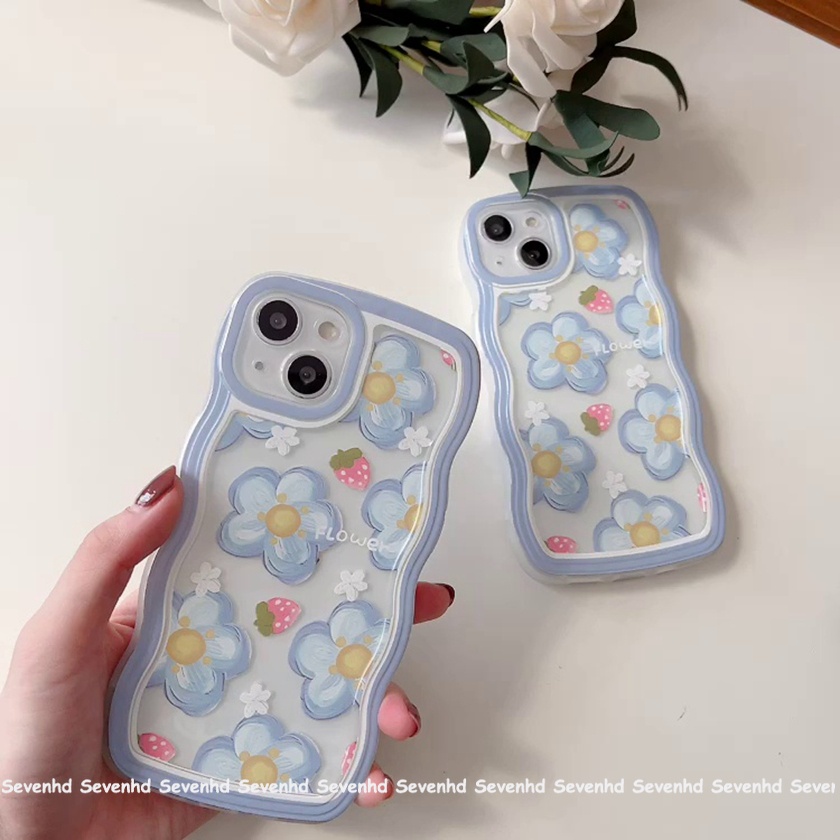 Ốp Điện Thoại Mềm Họa Tiết Hoa Màu Xanh Dương Cho iPhone 13 12 11 Pro Max Xs Max Xr X 7 8 6 6s Plus