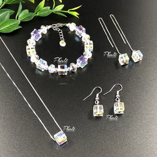 Bộ Trang Sức Pha Lê Vuông Được Thiết Kế Từ Pha Lê Swarovski