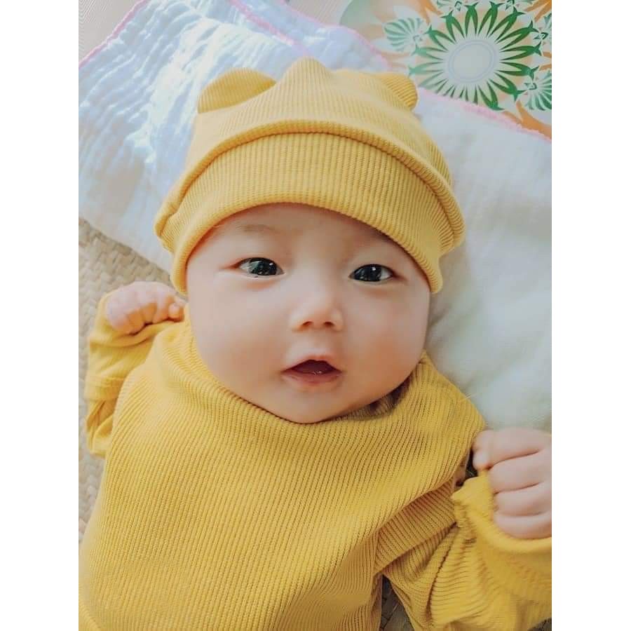 Đồ bộ quần áo dài tay trẻ em Tặng kèm Mũ - Bộ tăm dài tay cho bé sơ sinh tới 15kg AM807