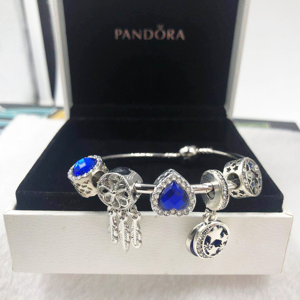 PANDORA Vòng Đeo Tay Chuỗi Hạt DIY Màu Xanh Dương Mắt Mèo Phong Cách Thời Trang Mới Cho Nữ Giới