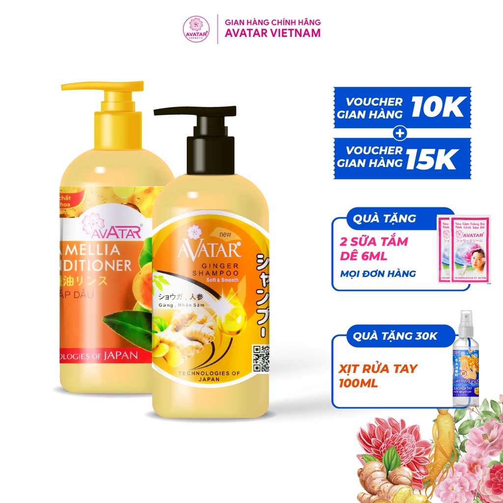 Combo 2 Chai Dầu Gội Gừng Nhân Sâm Và Dầu Xả Tinh Chất Sơn Trà Nuôi Dưỡng Tóc Chắc Khỏe