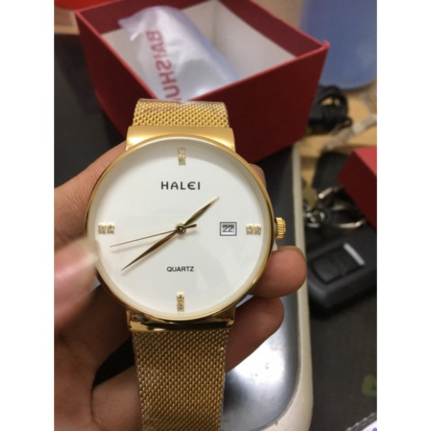 Đồng hồ nam HALEI HL v6 dây lưới thép vàng siêu sang trọng mẫu hot 2018