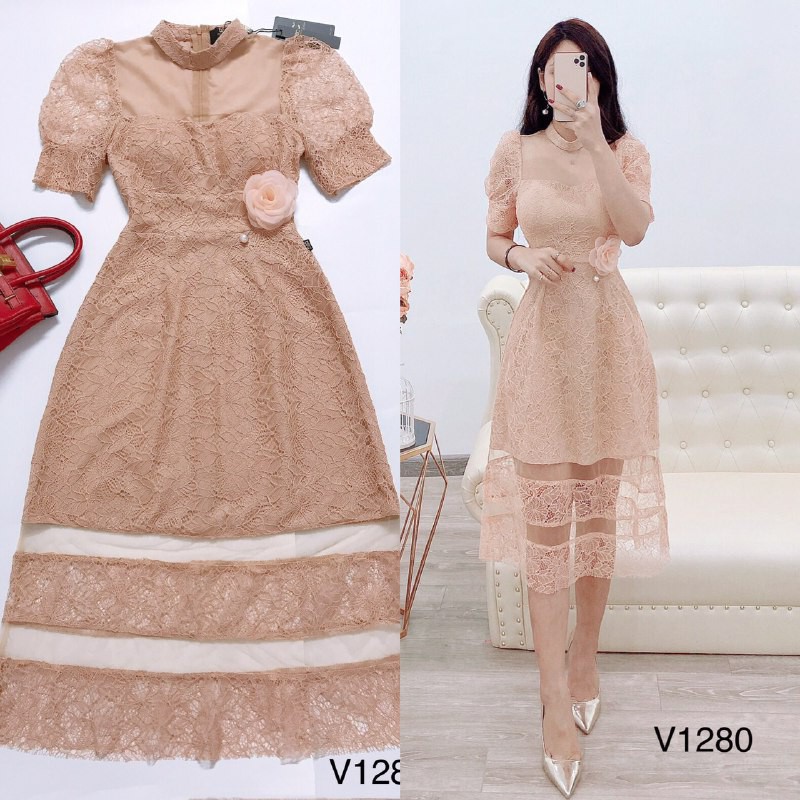 [ xả kho ] MiD Đầm kate Hàn phối ren V1280 trang nhã Mie Design kèm ảnh thật